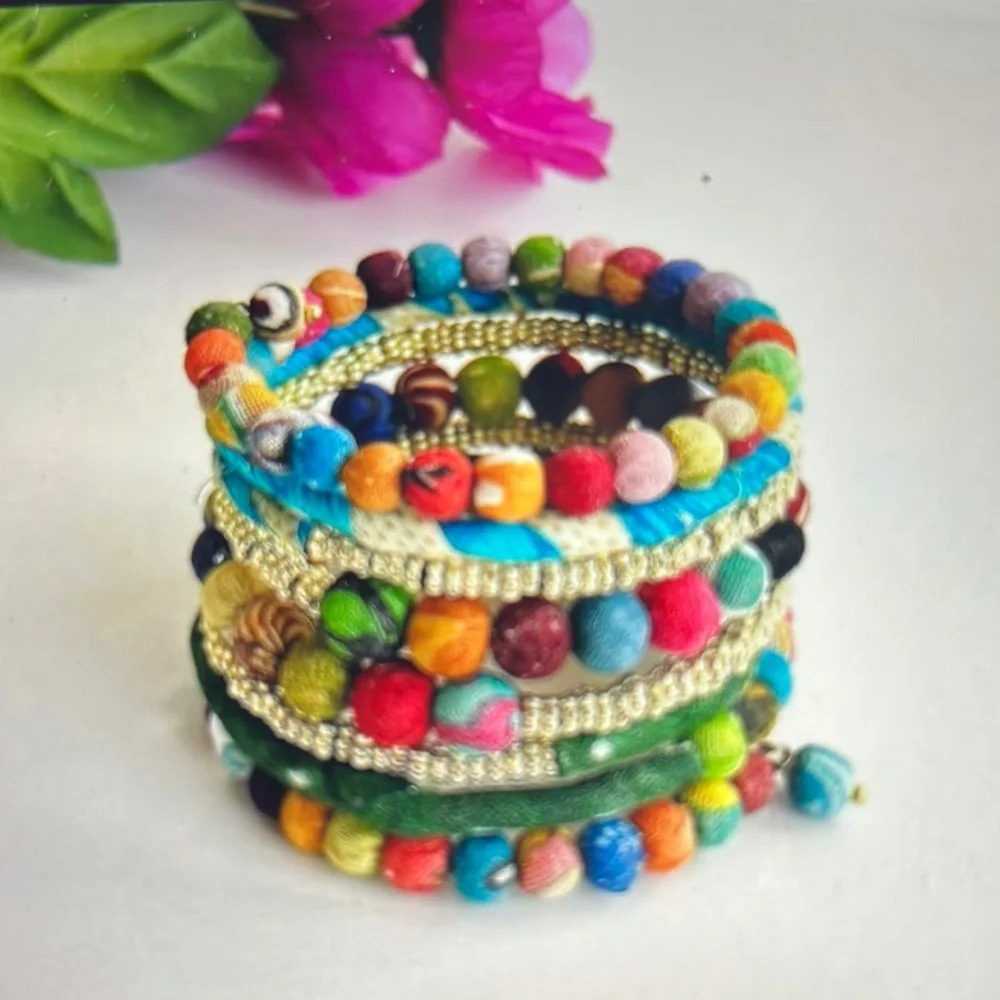 Towering Kantha Wrap Bracelet - Picture 1 of 4
